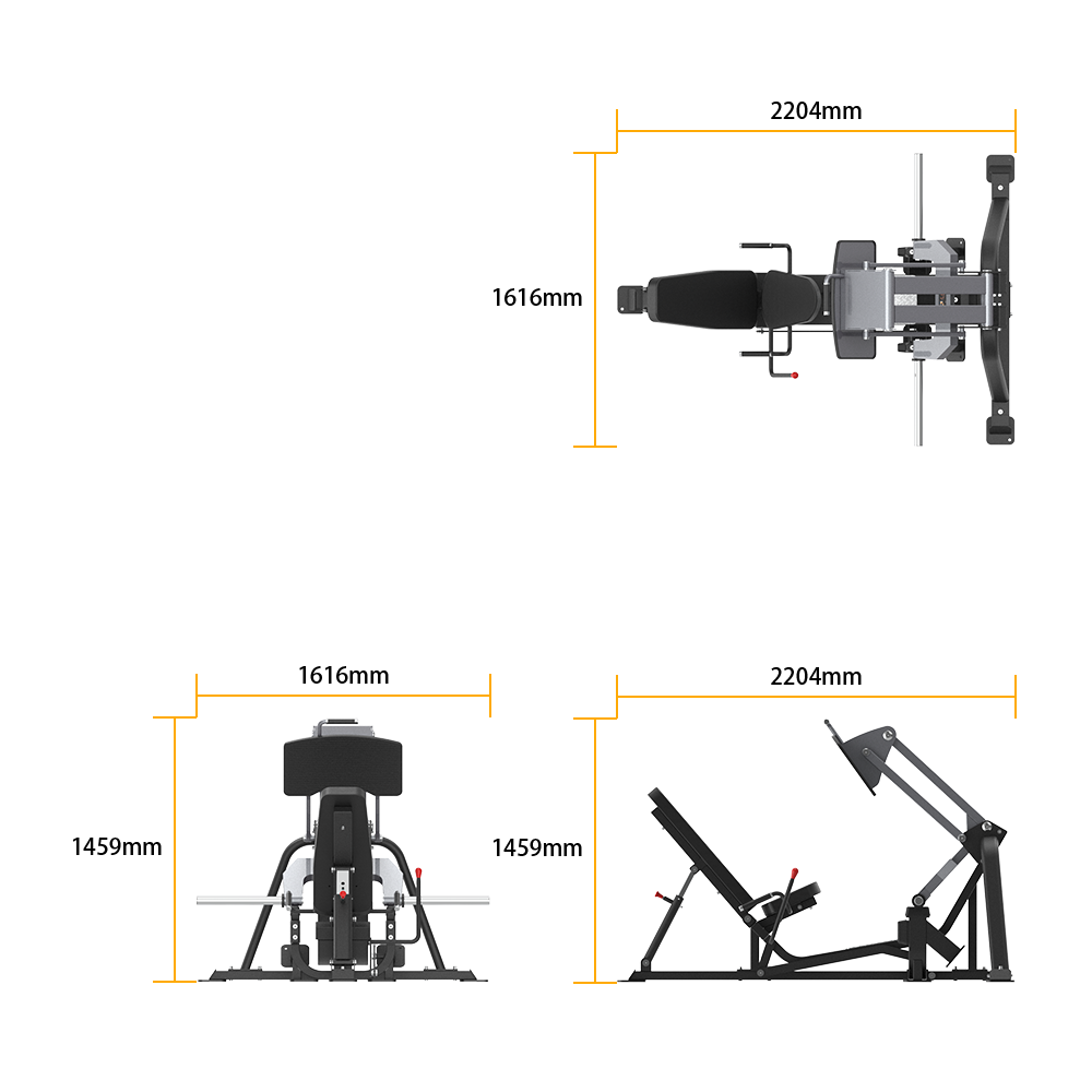 Insight Fitness Leg Press - SH008 with dimensions labeled on a white background