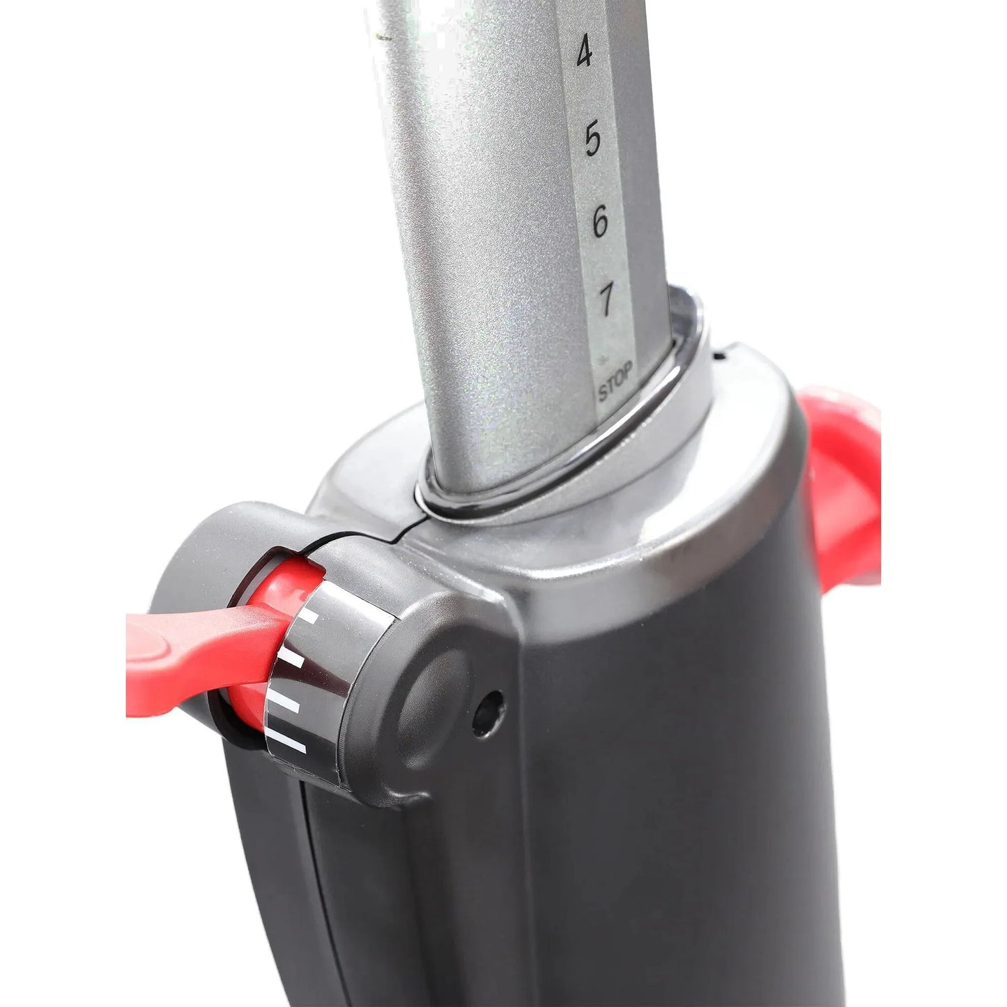 Close-up of a Insight Fitness SPINNING BIKE - SS-6000 with a silver blade and red accents on a white background