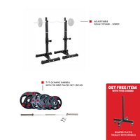 Thumbnail for Adjustable Squat Stand - SQR01 7 Ft Olympic Barbell with Tri Grip Plates Set | 50 kg