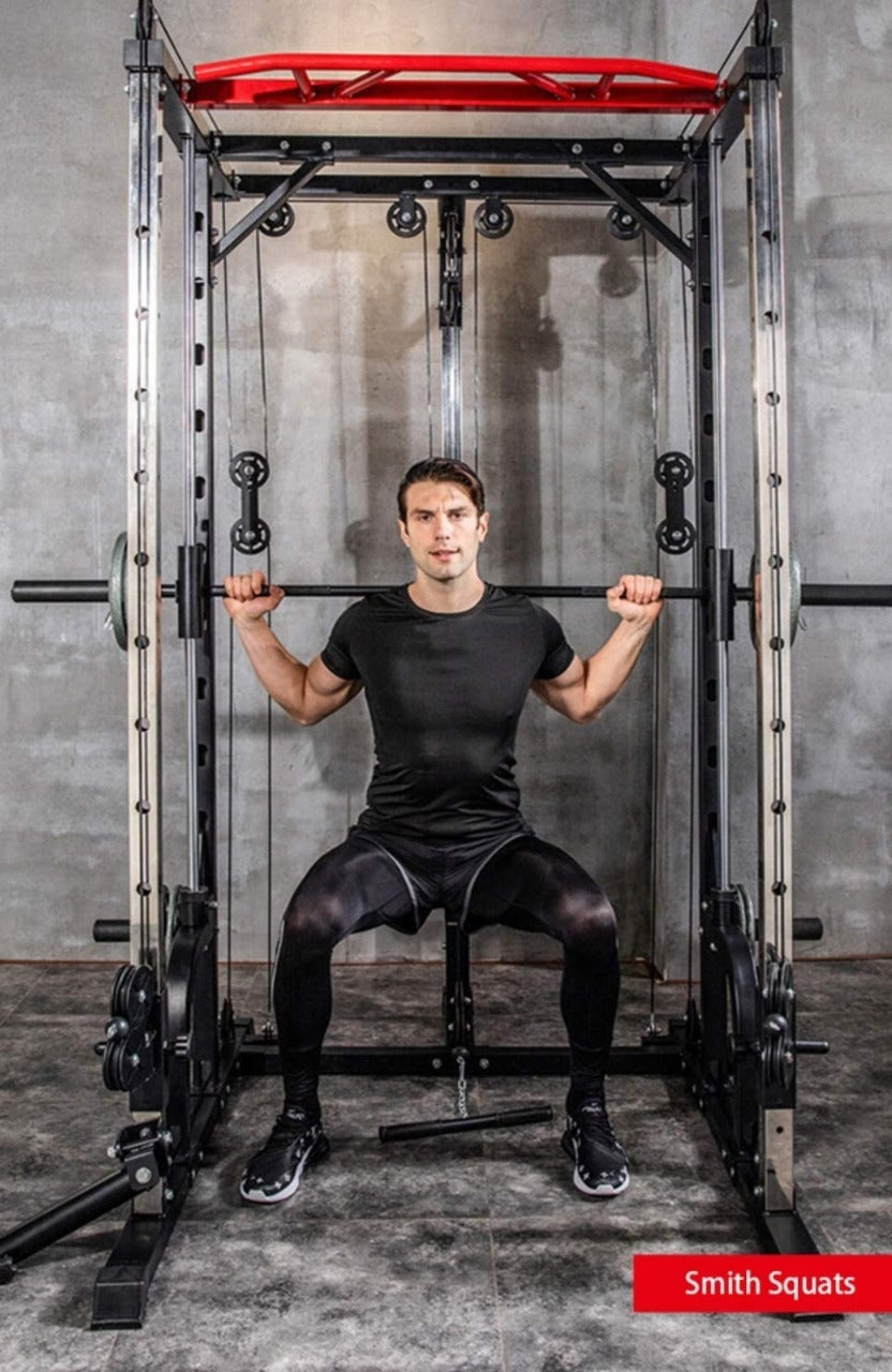 1441 Fitness - جهاز سميث ماشين المتعدّد الوظائف مع كابل متقاطع وسكوات راك - J009