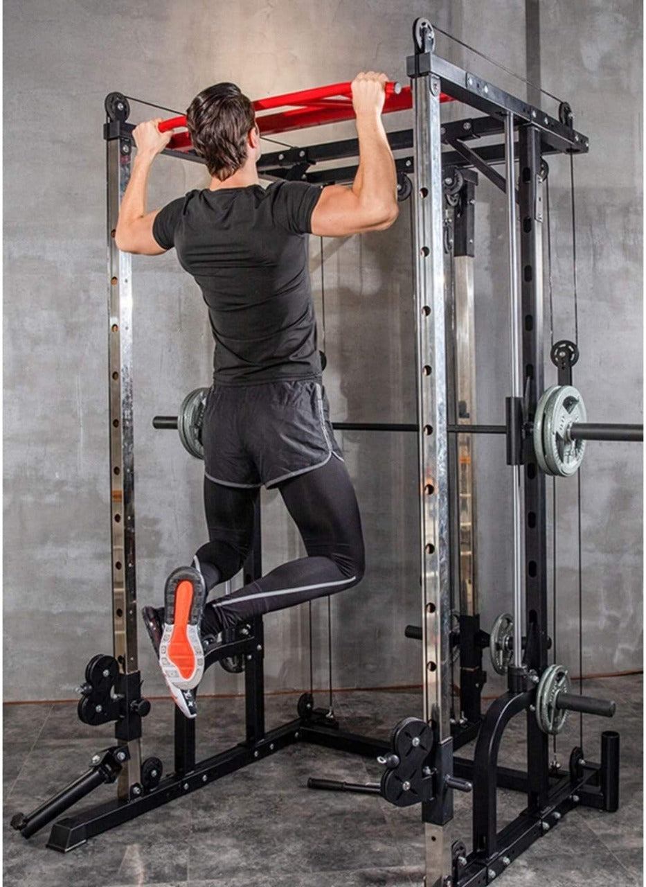1441 Fitness - جهاز سميث ماشين المتعدّد الوظائف مع كابل متقاطع وسكوات راك - J009