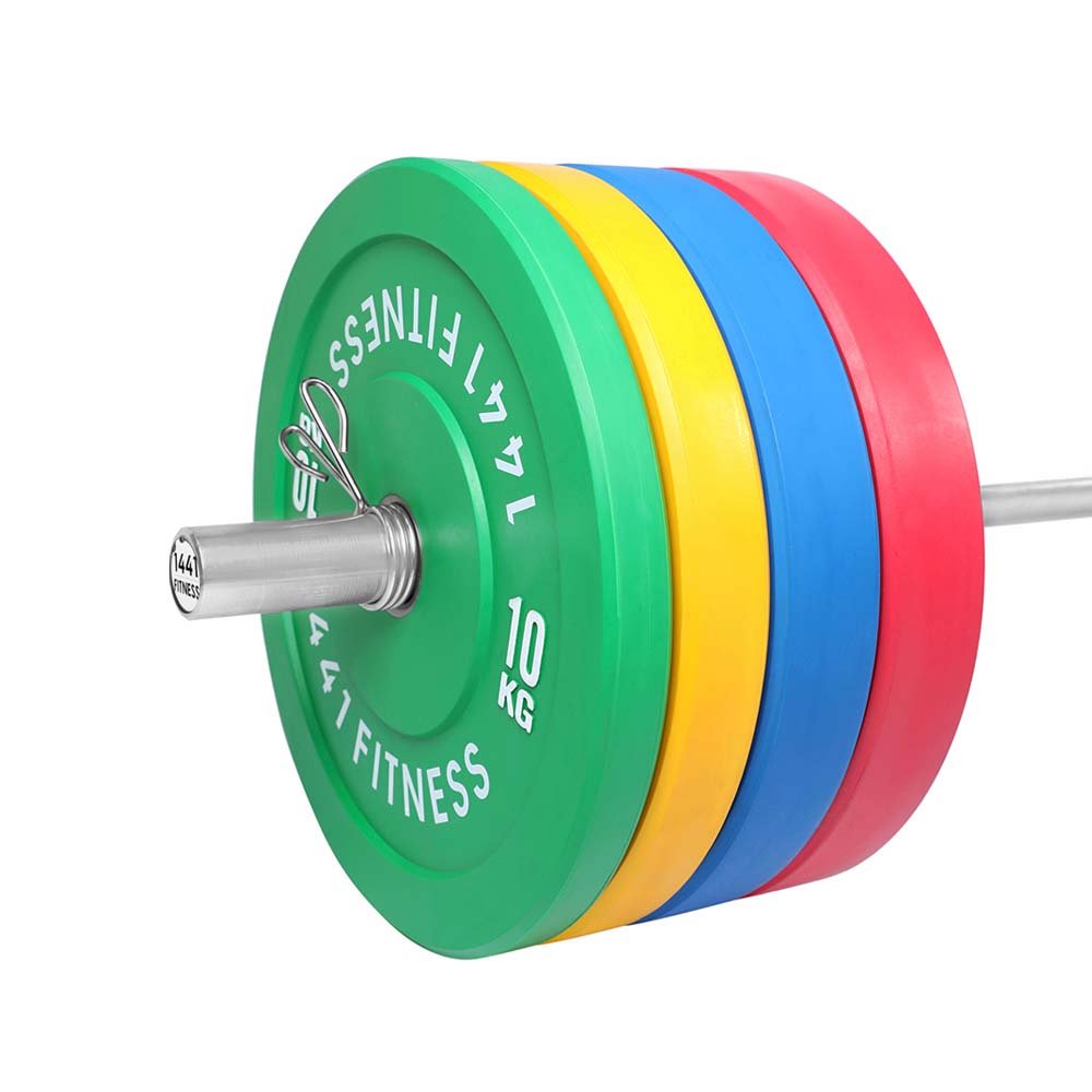 طقم باربل أوليمبي بطول 7 أقدام ولوح ممتص للصدمات ملون - 160 كجم | 1441 Fitness