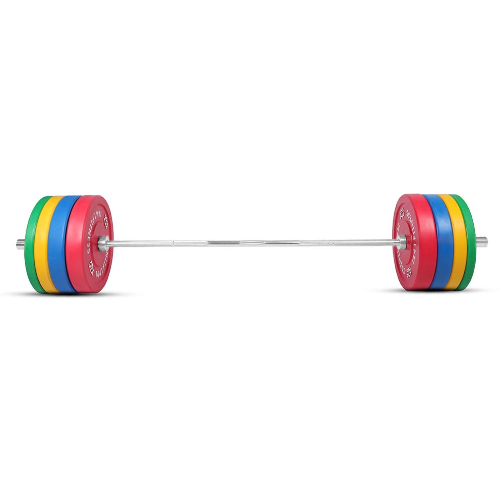طقم باربل أوليمبي بطول 7 أقدام ولوح ممتص للصدمات ملون - 160 كجم | 1441 Fitness
