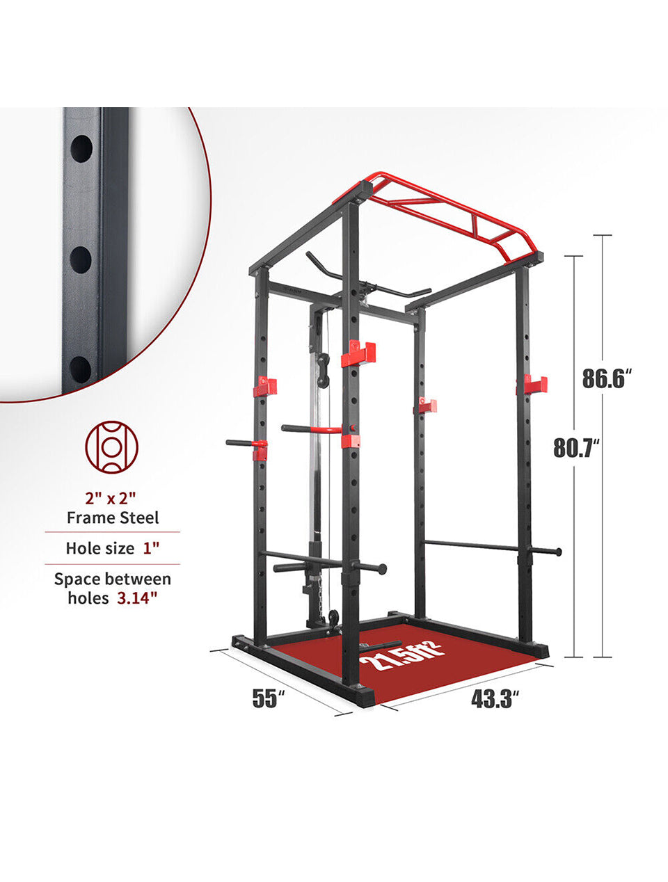 1441 Fitness - سكوات راك عالي التحمل وقفص طاقة مع بار سحب J008 - إطار باللون الرمادي
