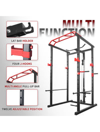 Thumbnail for 1441 Fitness - سكوات راك عالي التحمل وقفص طاقة مع بار سحب J008 - إطار باللون الرمادي