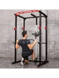 Thumbnail for 1441 Fitness - سكوات راك عالي التحمل وقفص طاقة مع بار سحب J008 - إطار باللون الرمادي
