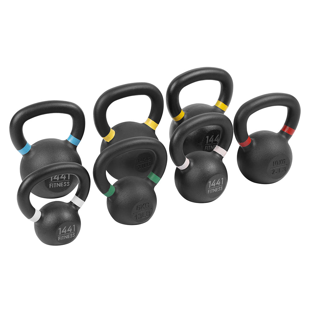 1441 Fitness - كيتل بيل مطلي بالمسحوق - من 4 كجم إلى 16 كجم - مجموعة مكونة من 7 قطع