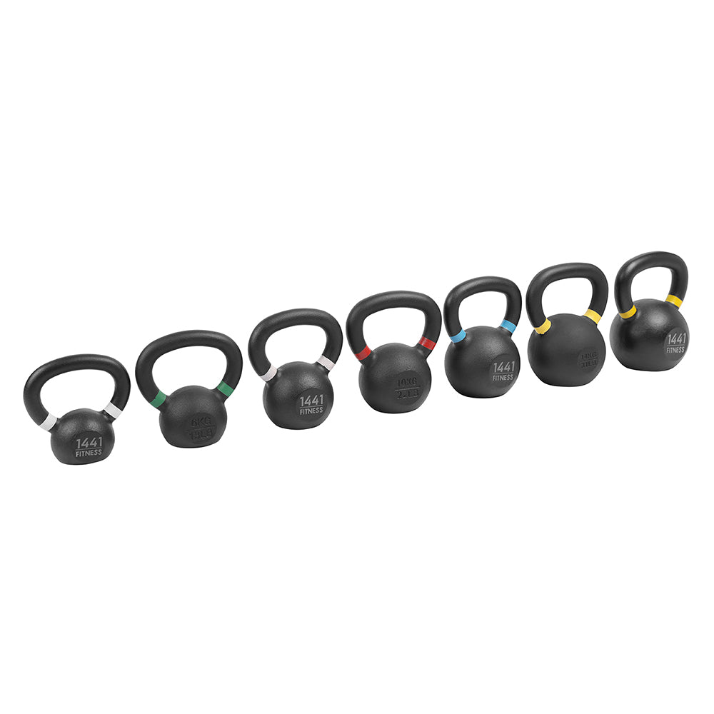 1441 Fitness - كيتل بيل مطلي بالمسحوق - من 4 كجم إلى 16 كجم - مجموعة مكونة من 7 قطع