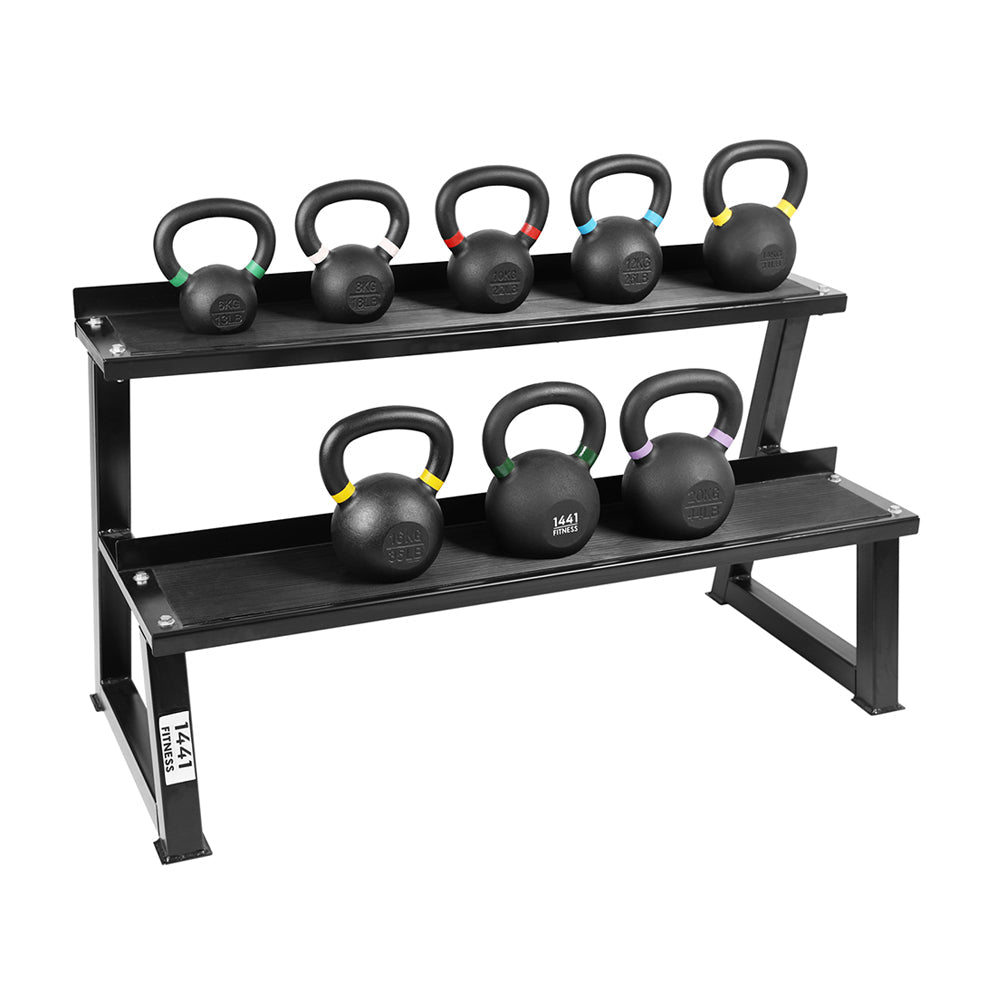 1441 Fitness Powder Coated Kettlebell - 6 Kg to 20 Kg - 8 Pcs Set with Rack