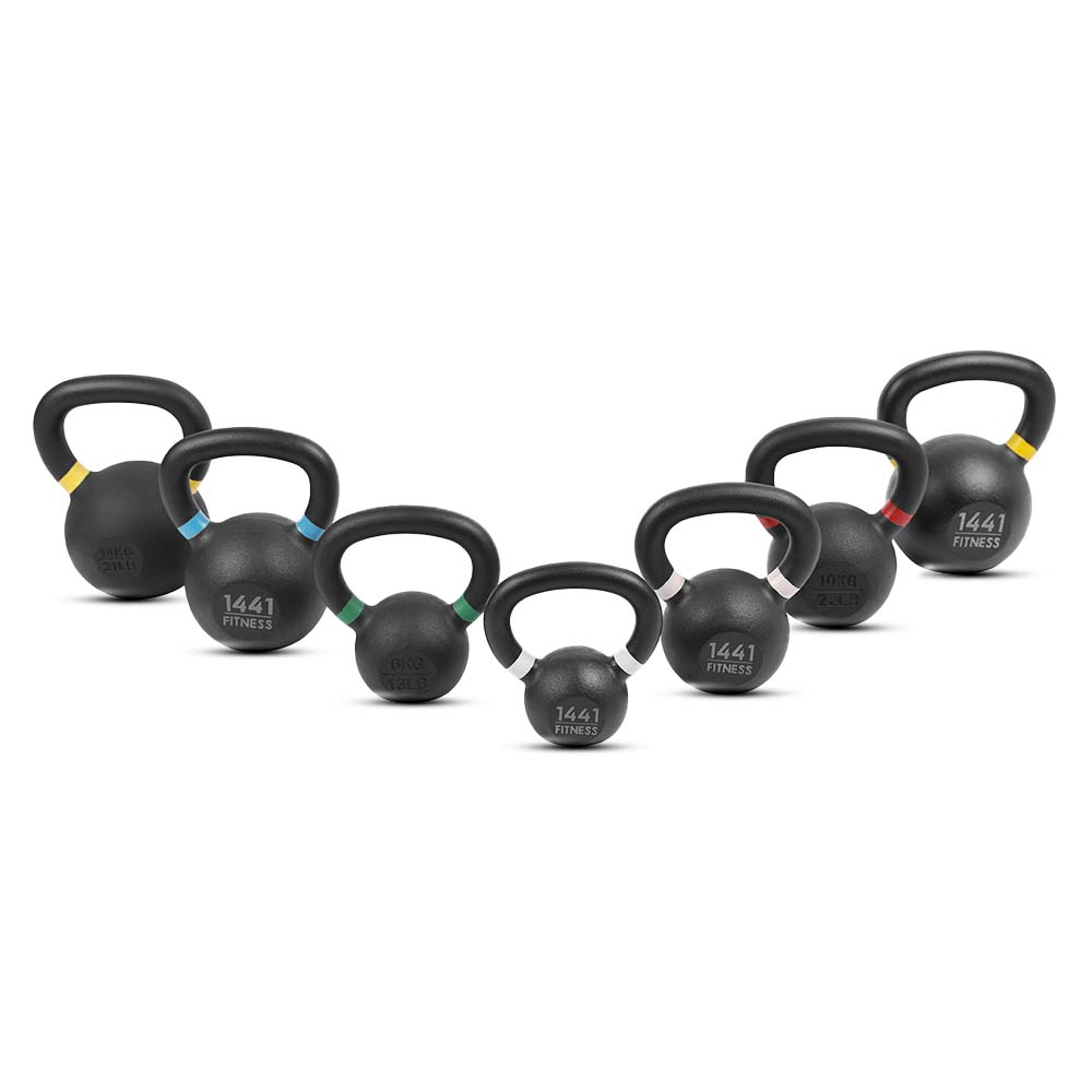 1441 Fitness - كيتل بيل مطلي بالمسحوق - من 4 كجم إلى 16 كجم - مجموعة مكونة من 7 قطع