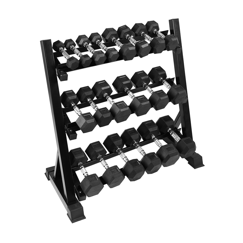 1441 Fitness - طقم دمبل سداسي من 1 كجم إلى 10 كجم مع حامل دمبل ثلاثي الطبقات (8 أزواج)