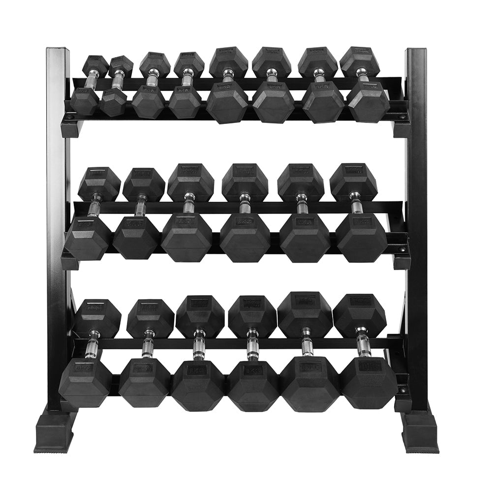 1441 Fitness - طقم دمبل سداسي من 1 كجم إلى 10 كجم مع حامل دمبل ثلاثي الطبقات (8 أزواج)