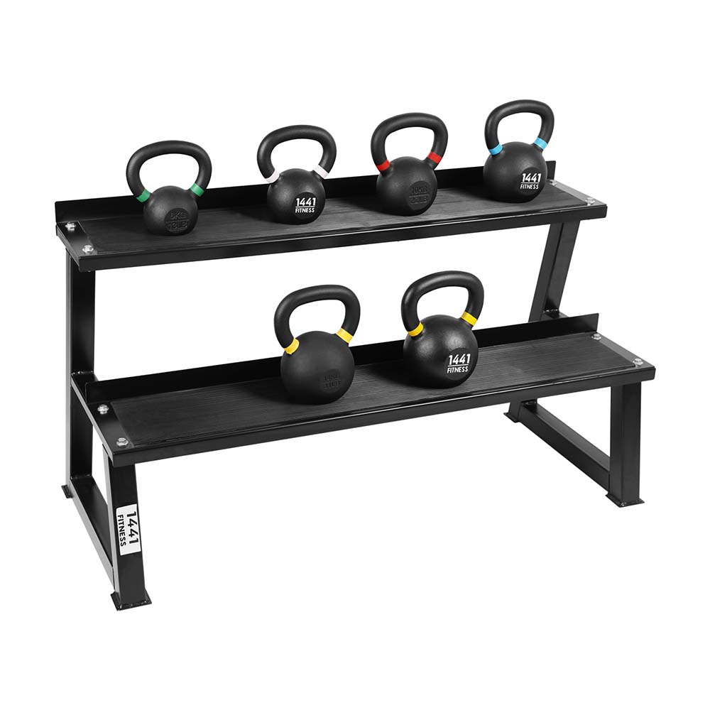 1441 Fitness - كيتل بيل مطلي بالمسحوق - من 6 كجم إلى 16 كجم (6 قطع) - مع رف