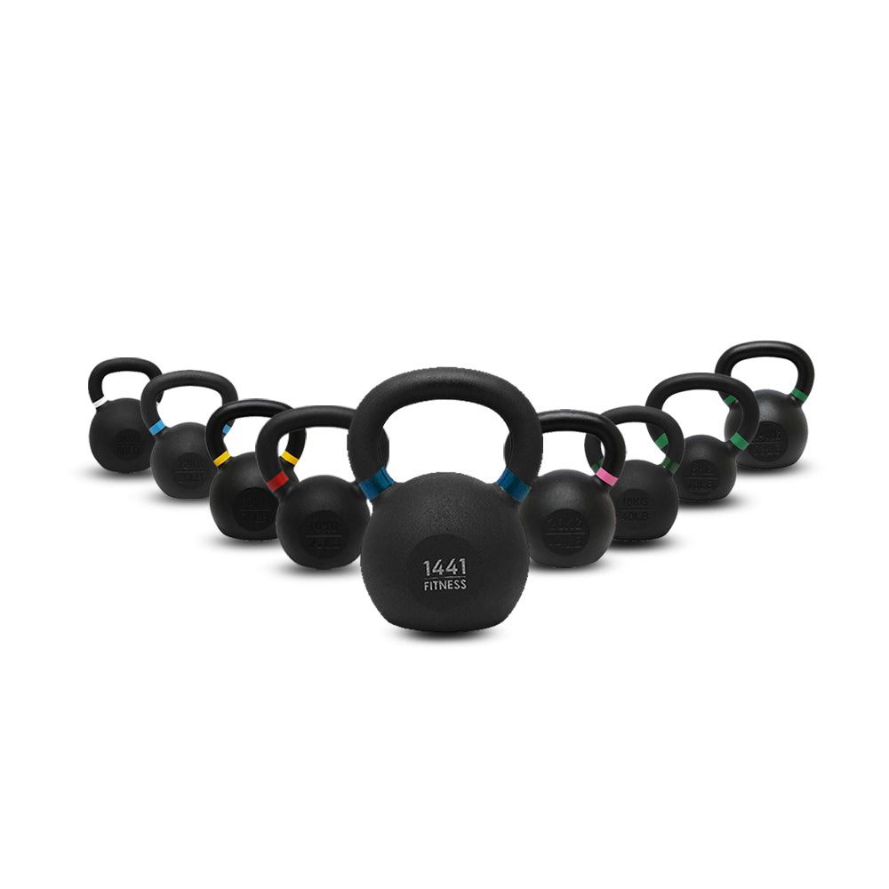 1441 Fitness - كيتل بيل من الحديد الزهر المطلي بالمسحوق - من 4 إلى 40 كجم