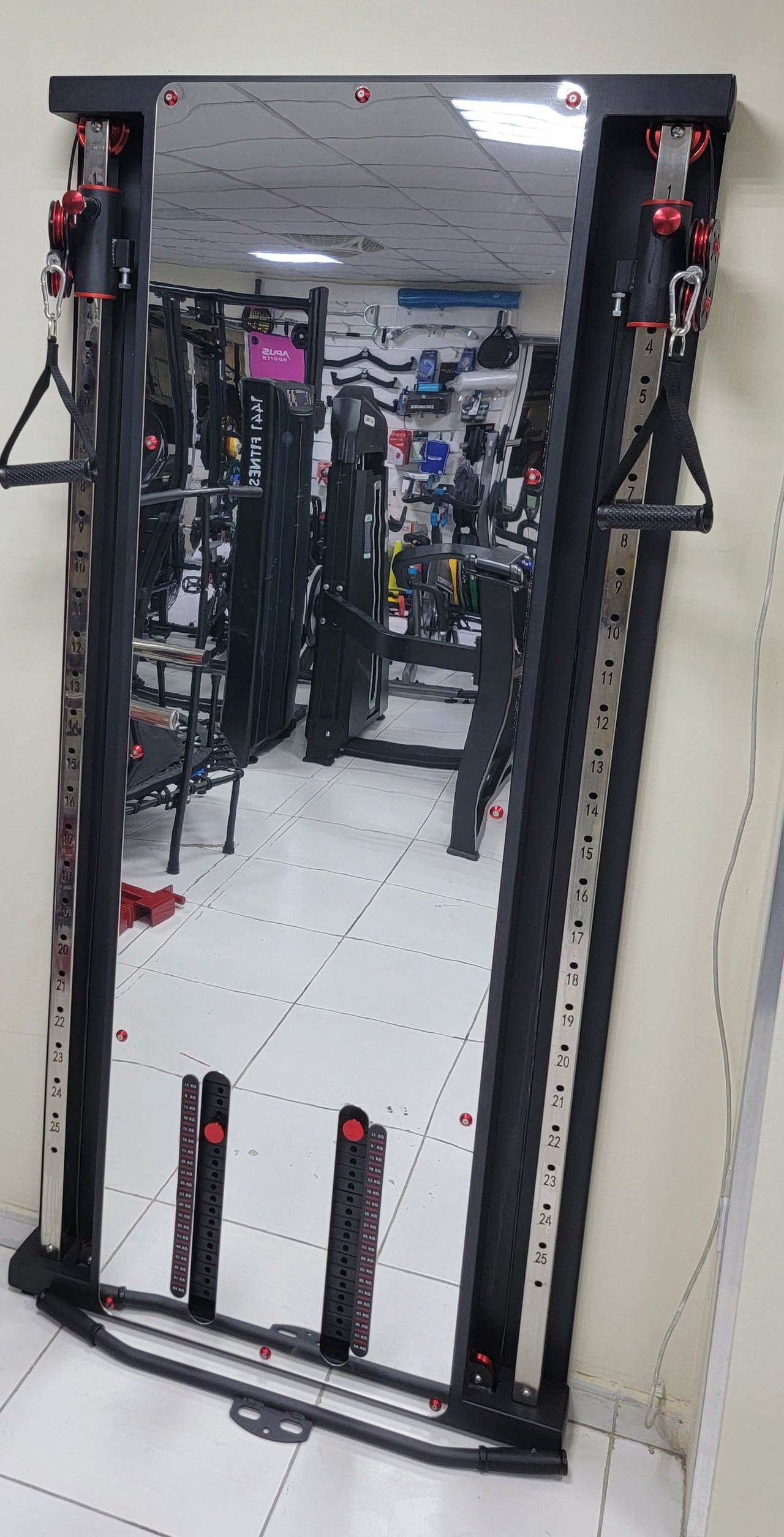 1441 Fitness - جهاز تدريب وظيفي مثبت على الحائط مزود بمرآة - 41FGT980