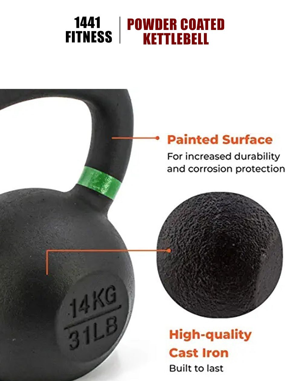 1441 Fitness Powder Coated Kettlebell Set - 6 Kg to 20 Kg