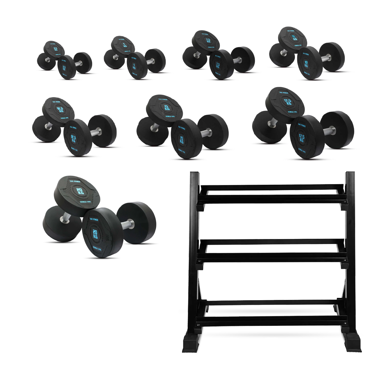 41fC91 Multi Function Smith Machine Home Gym Bundle Offer  - PRO5 - PU Round Dumbbells 2.5kg - 20kg with 3 Tier Rack