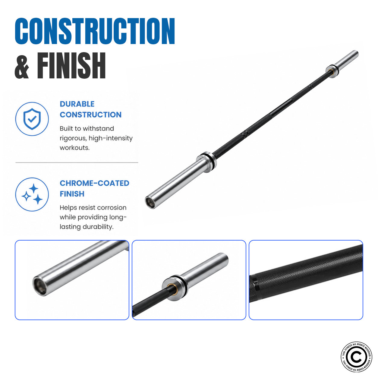 Weightlifting / Powerlifting Barbell Bar - Black
