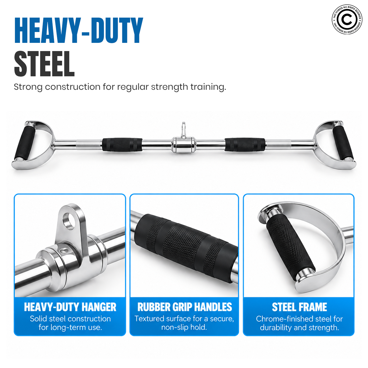 1441 Fitness Lat Attachment Double D Lat Pull Down with Rubber Grip - 90 cm