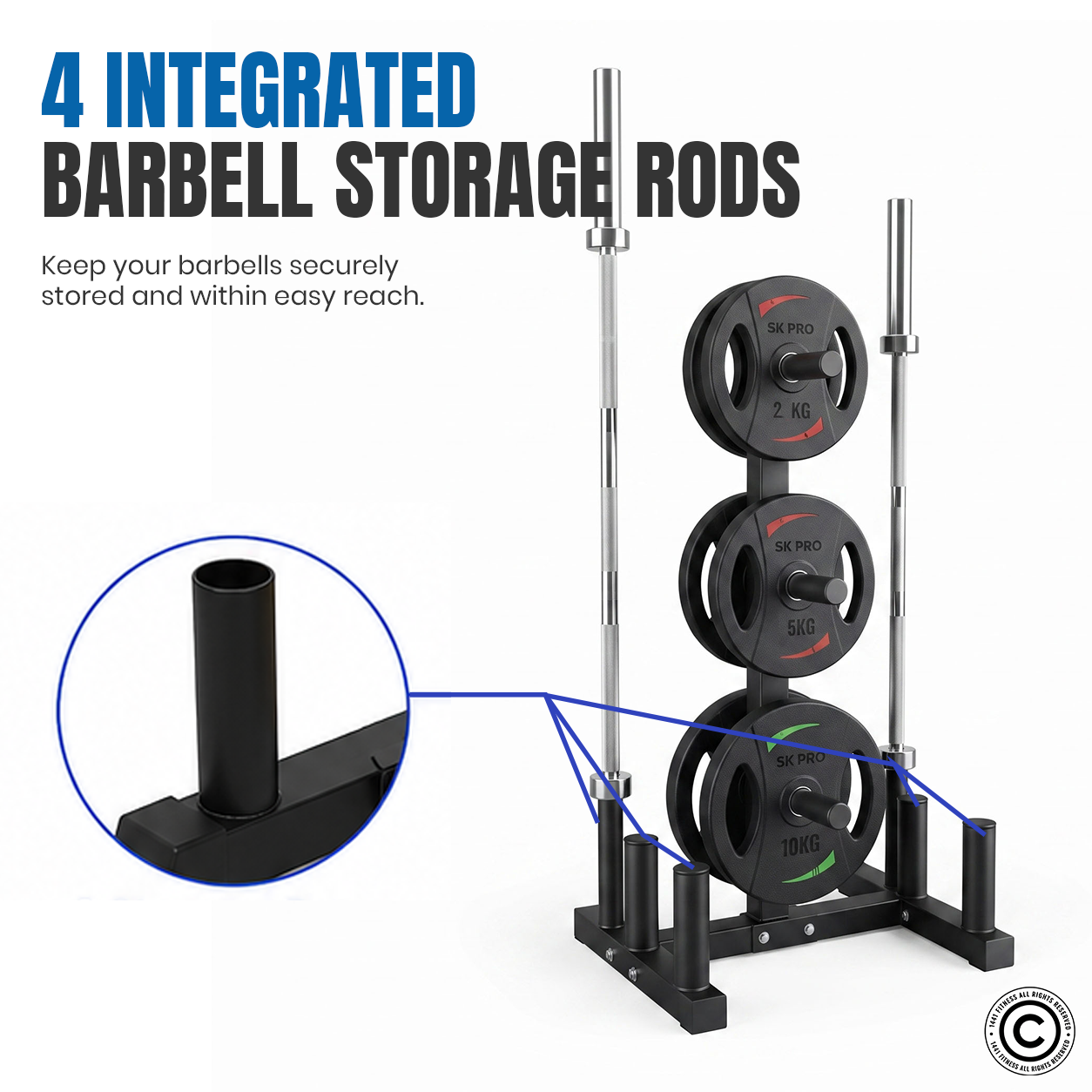 1441 Fitness Commercial Plate Rack with Six Bar Holder