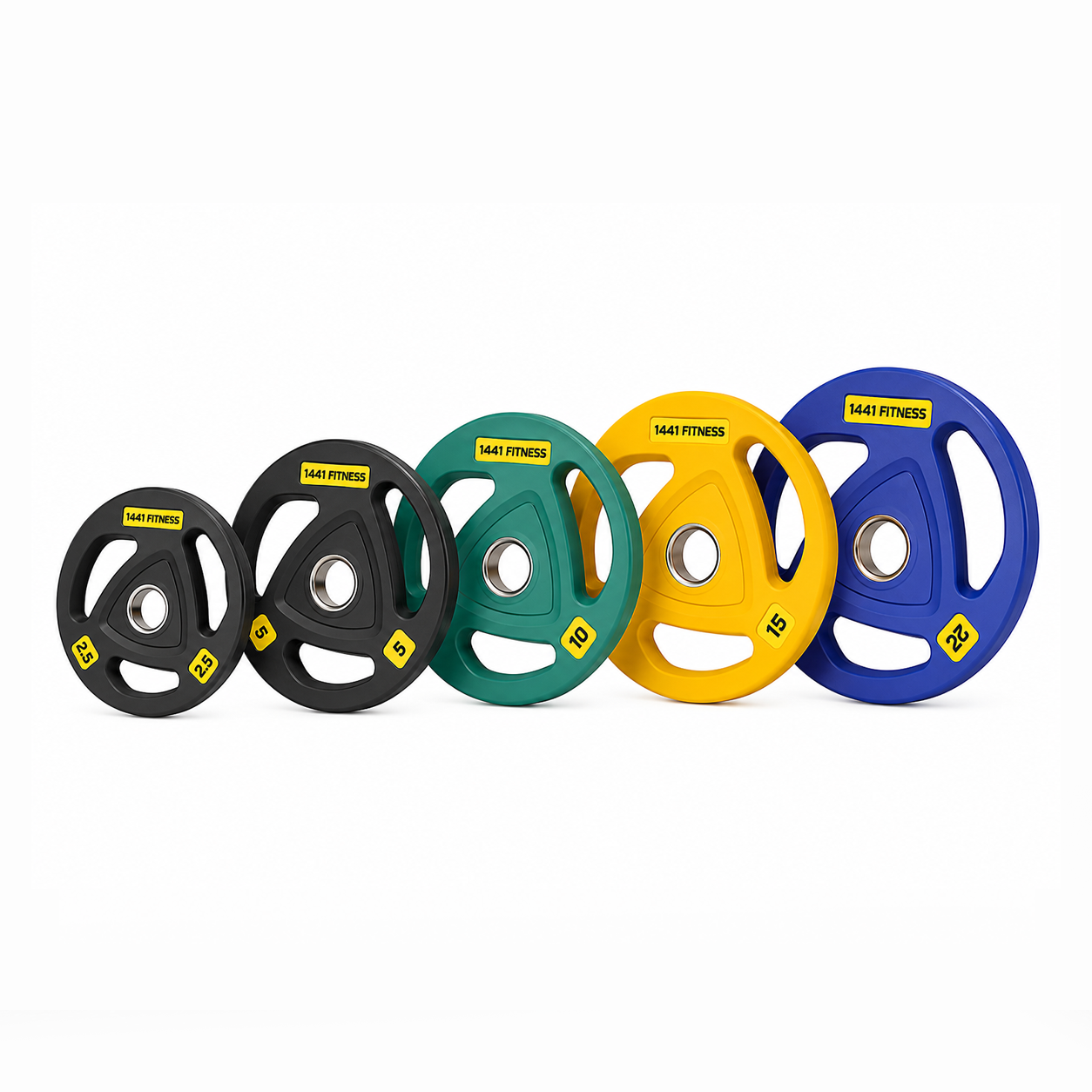 1441 Fitness Tri Grip Color PU Olympic Plates 2.5 Kg to 20 Kg - 1 Year Warranty