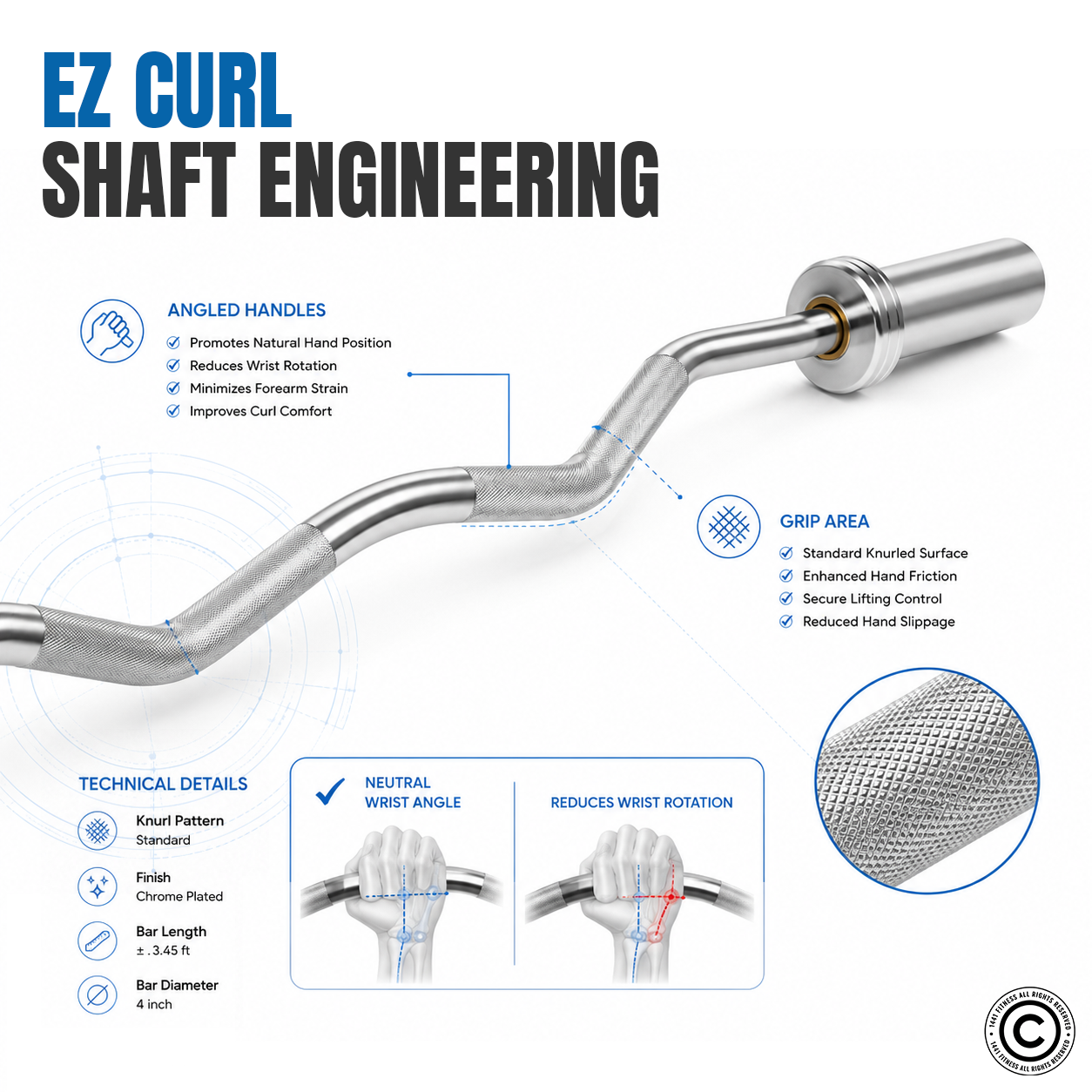 1441 Fitness 4 ft EZ Olympic Bar with Collars - 7 kg