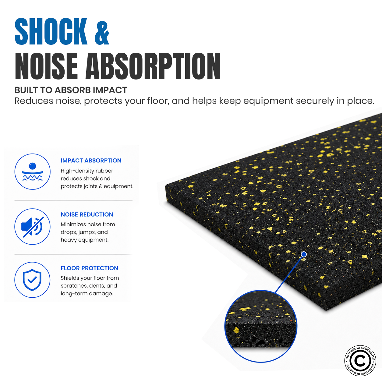 1441 Fitness Commercial Rubber Flooring for Gym 20 mm - 100 x 100 CM Speckled Grey