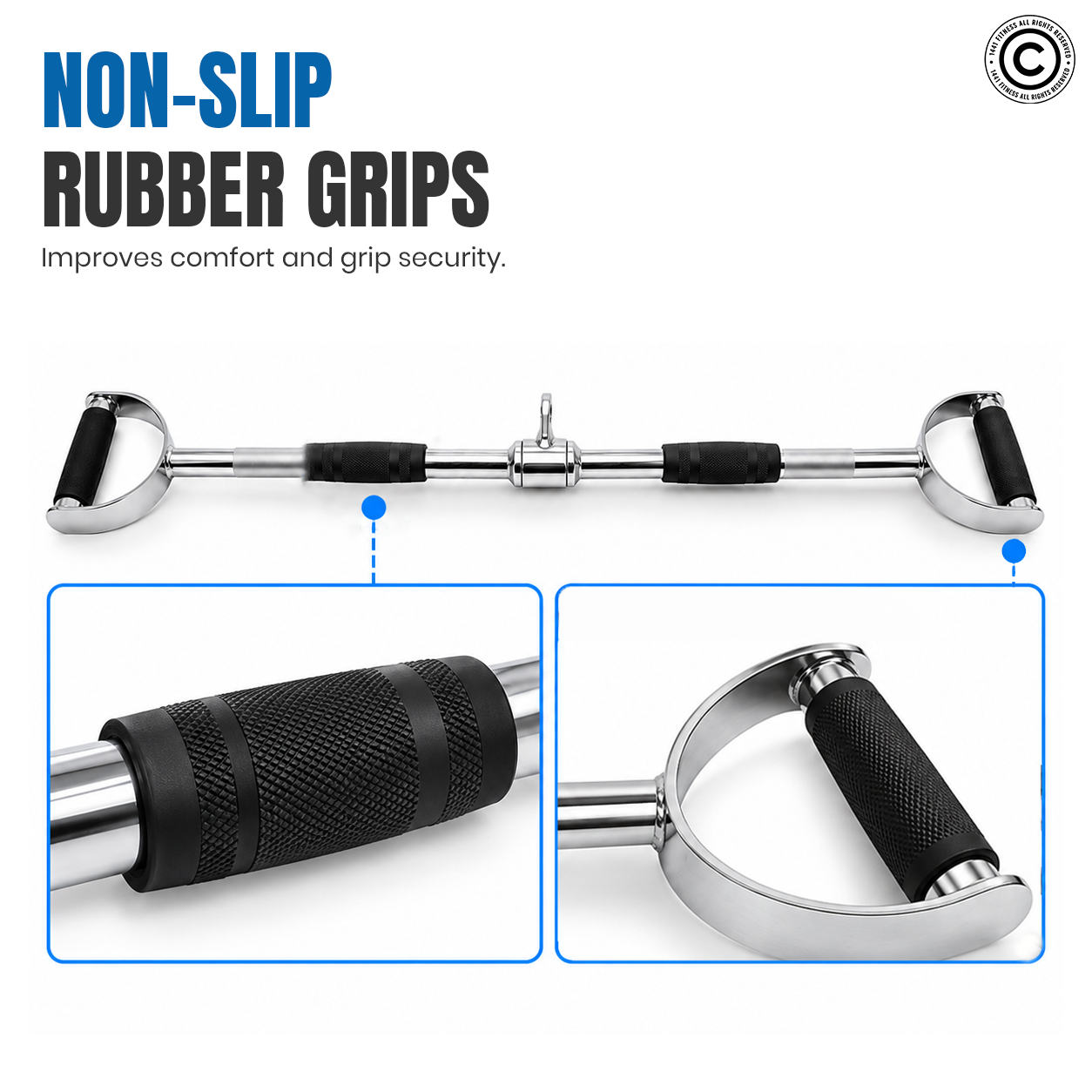 1441 Fitness Lat Attachment Double D Lat Pull Down with Rubber Grip - 90 cm