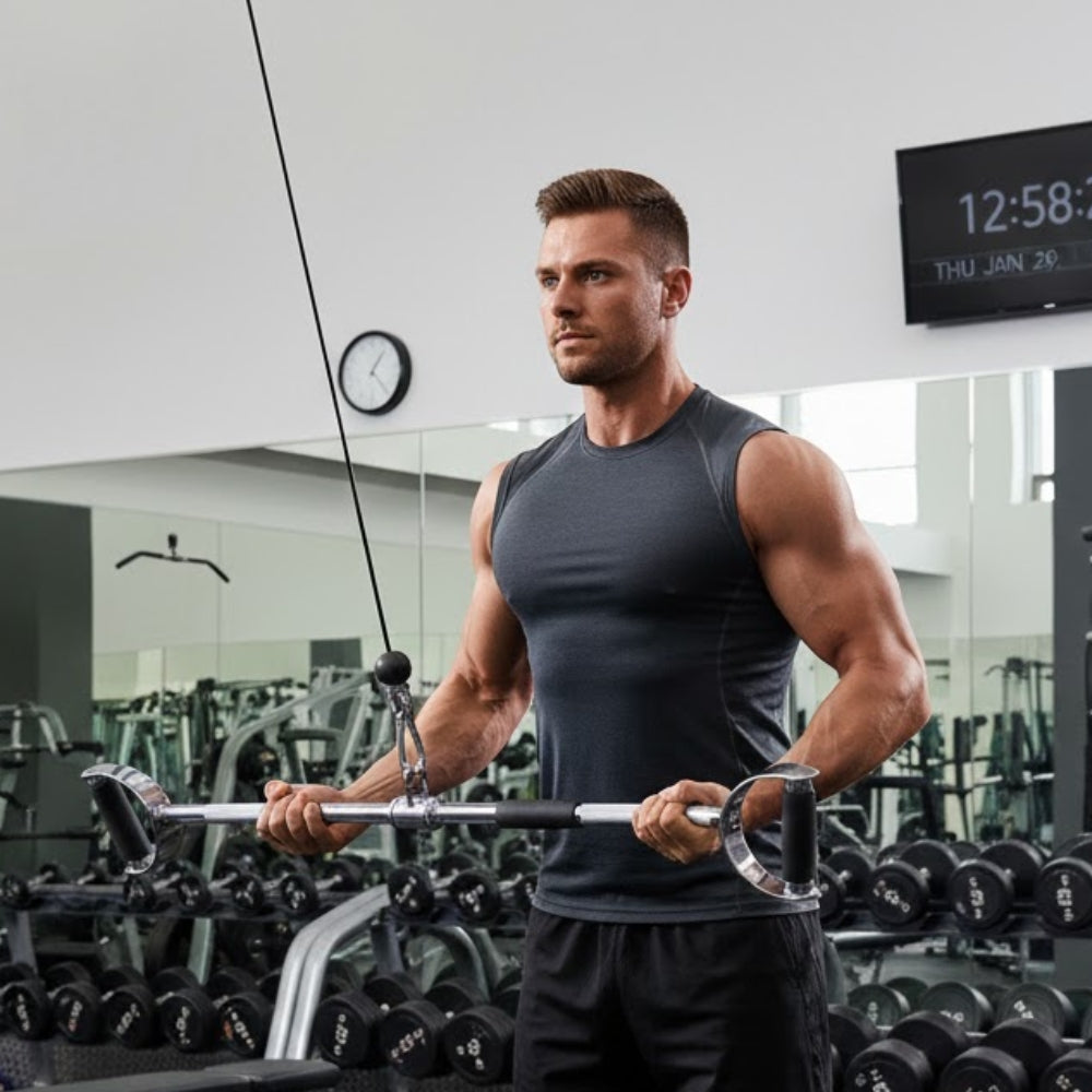 1441 Fitness Lat Attachment Double D Lat Pull Down with Rubber Grip - 90 cm