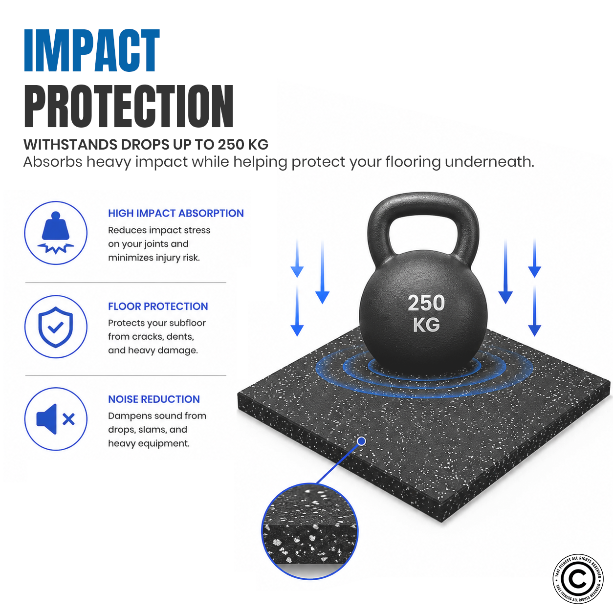 1441 Fitness Commercial Rubber Flooring for Gym 20 mm - 100 x 100 CM Speckled Grey