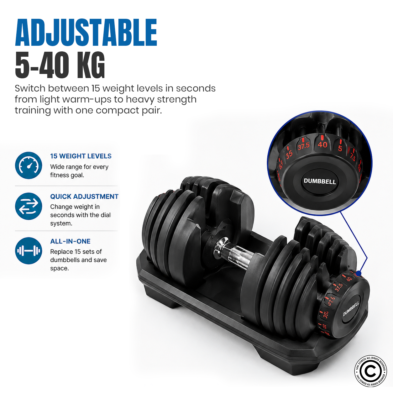 1441 Fitness Adjustable Dumbbell Set - 5 Kg - 40 Kg