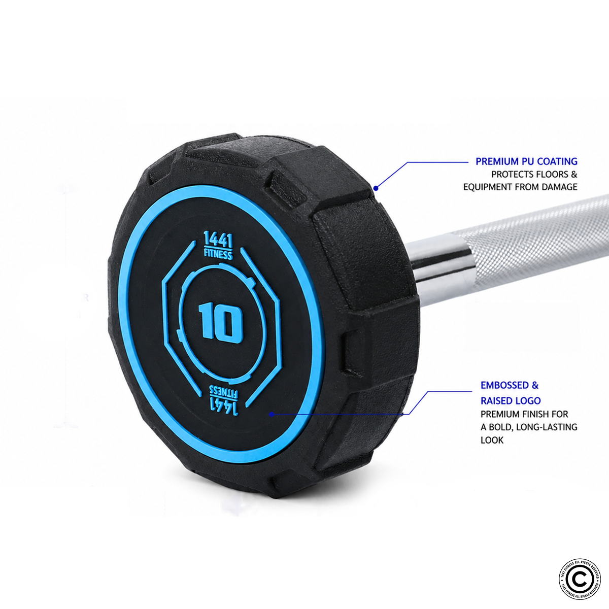 1441 Fitness Fixed Weight Straight Barbell PU (10 kg - 50 kg)