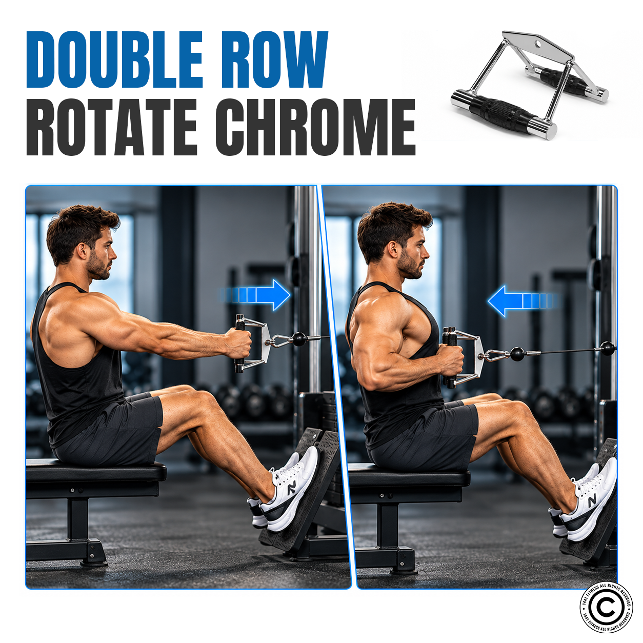 1441 Fitness - ملحق بار سحب اللات على شكل حرف دي بار مع مقابض مطاطية لسحب العضلة الظهرية العريضة للأسفل