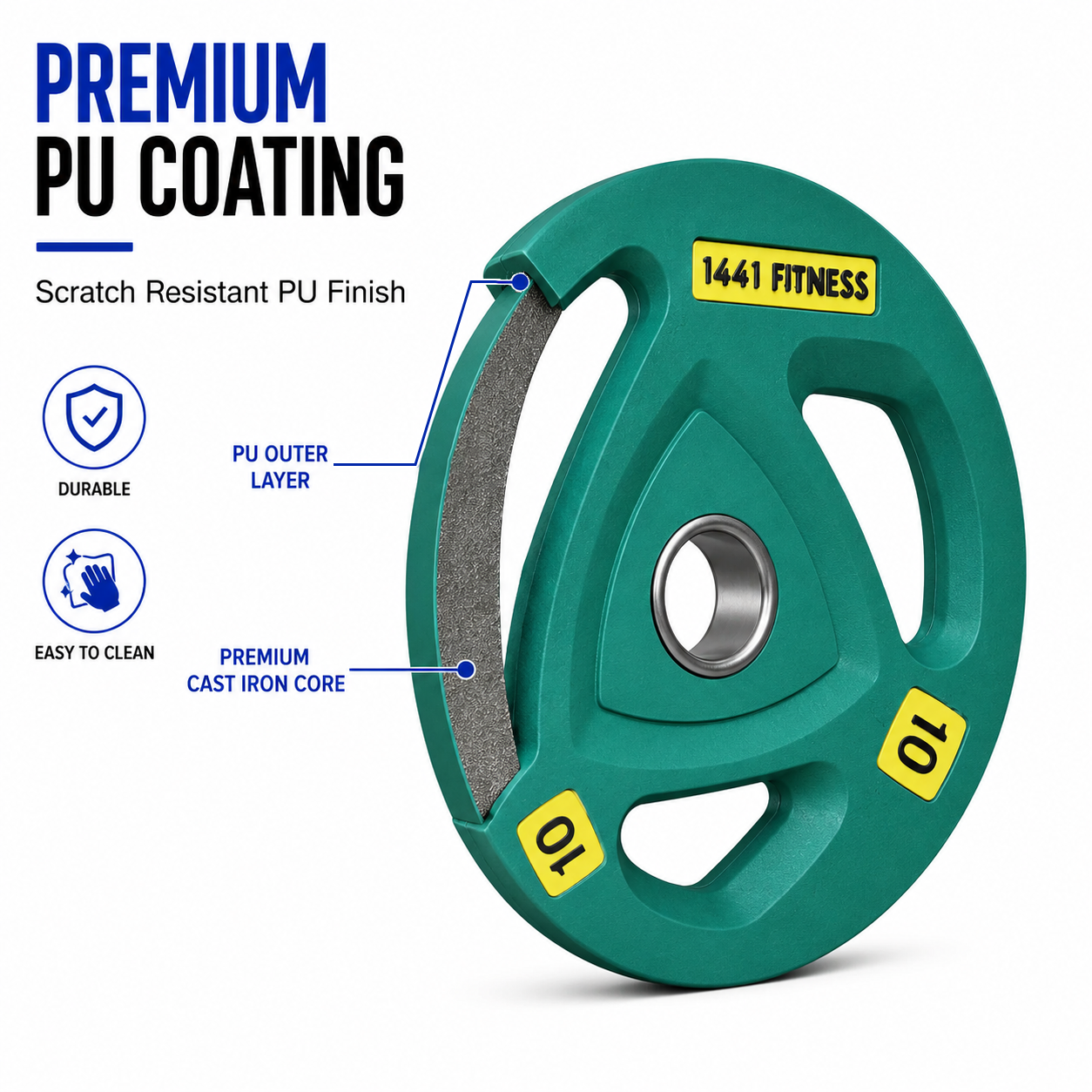 1441 Fitness Tri Grip Color PU Olympic Plates 2.5 Kg to 20 Kg - 1 Year Warranty