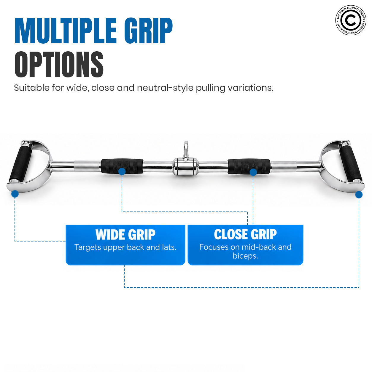 1441 Fitness Lat Attachment Double D Lat Pull Down with Rubber Grip - 90 cm