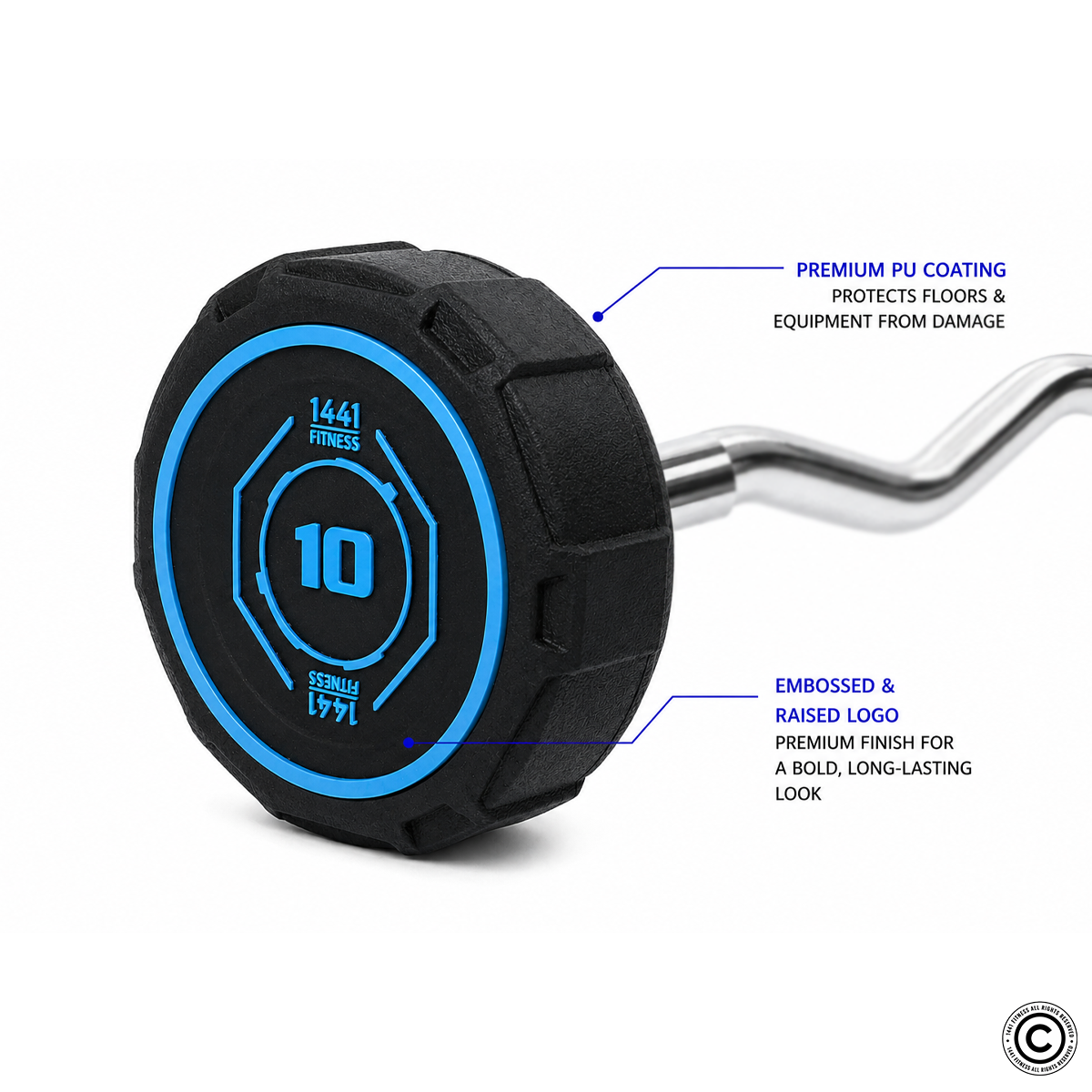 1441 Fitness Fixed Weight Curl Barbell PU (10 kg - 50 kg)