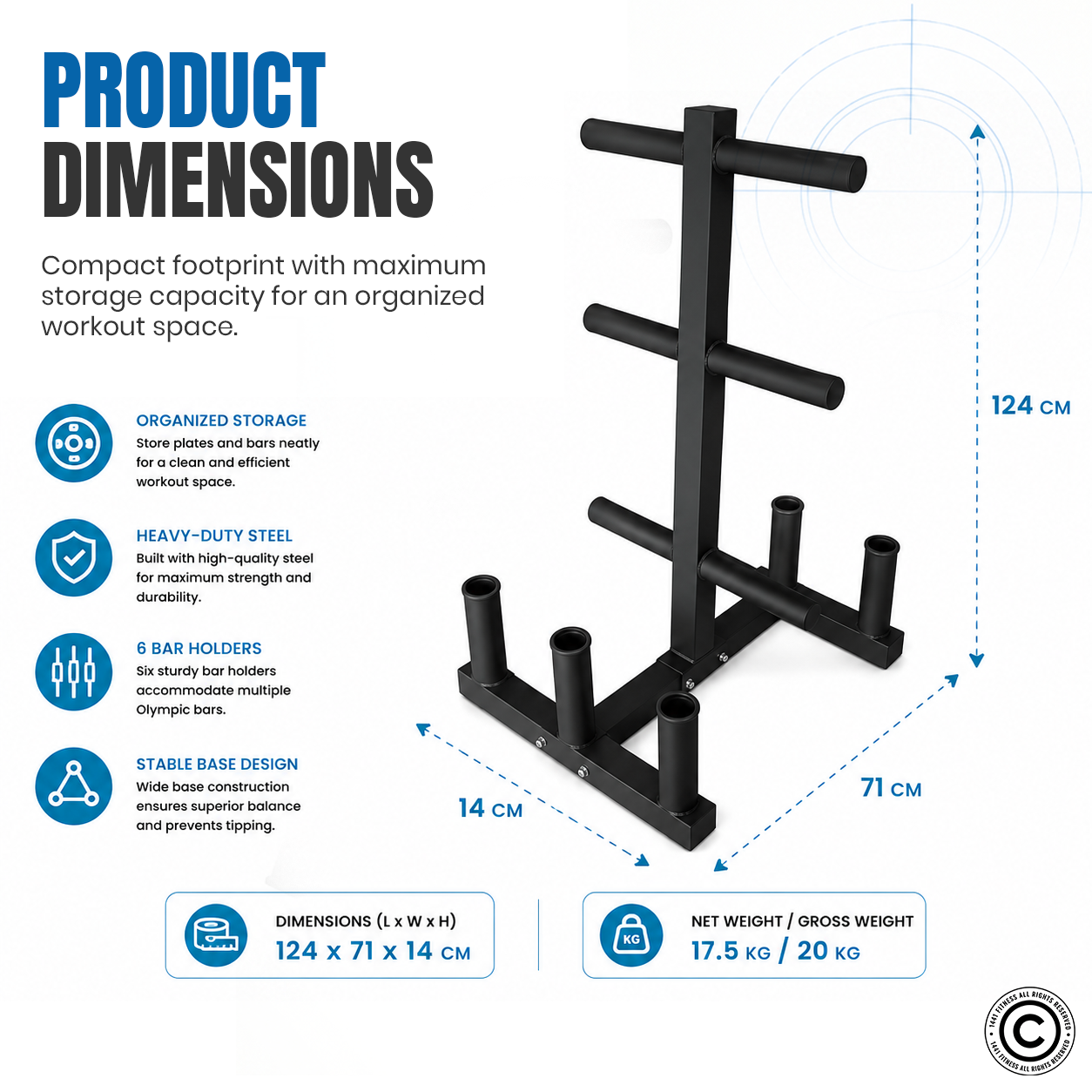 1441 Fitness Commercial Plate Rack with Six Bar Holder