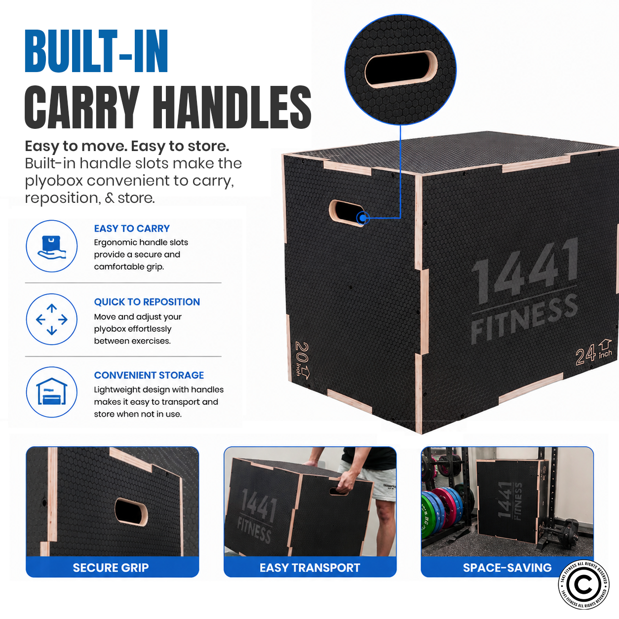 1441 Fitness - صندوق القفز الخشبي 3 في 1 - أسود غير لامع
