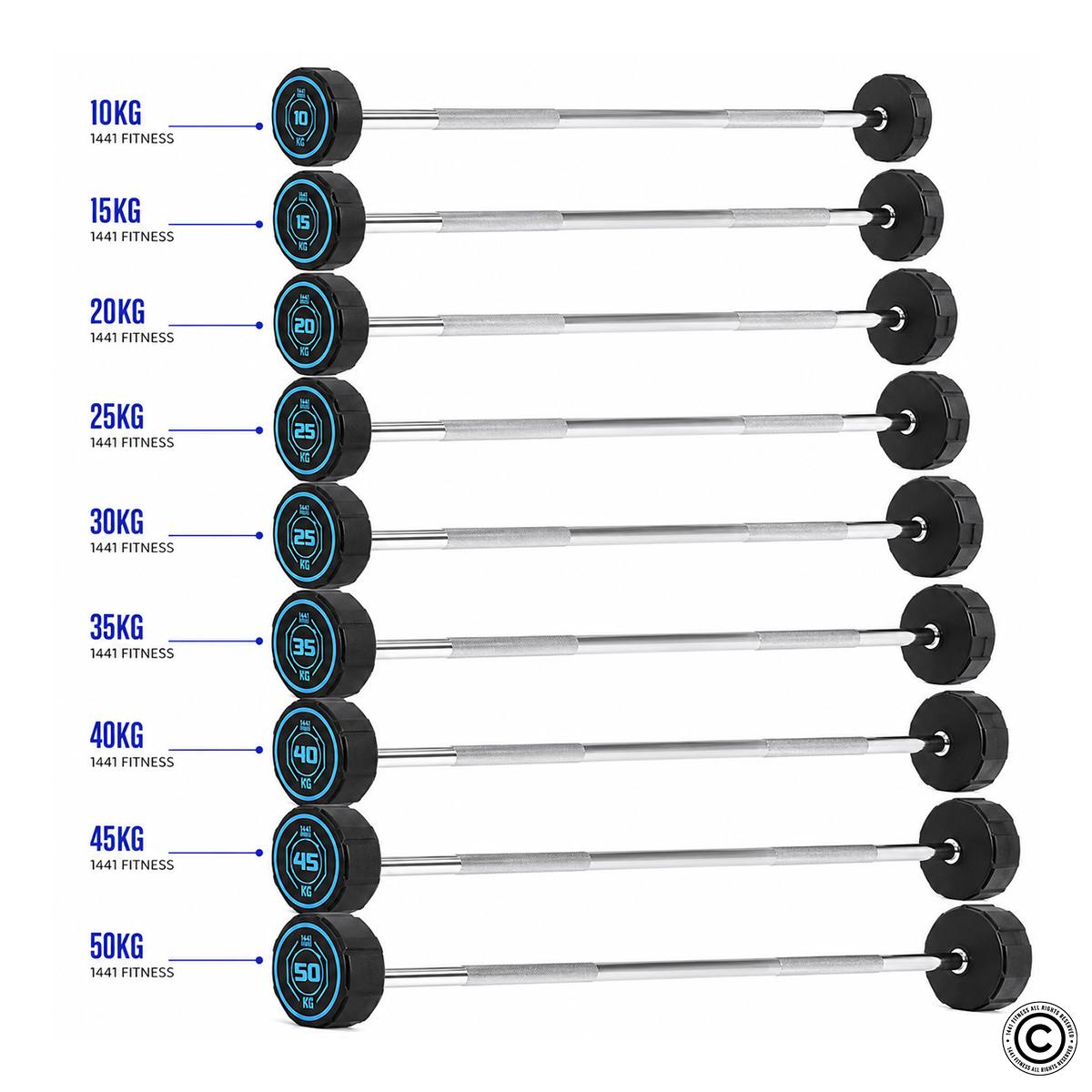 1441 Fitness Fixed Weight Straight Barbell PU (10 kg - 50 kg)