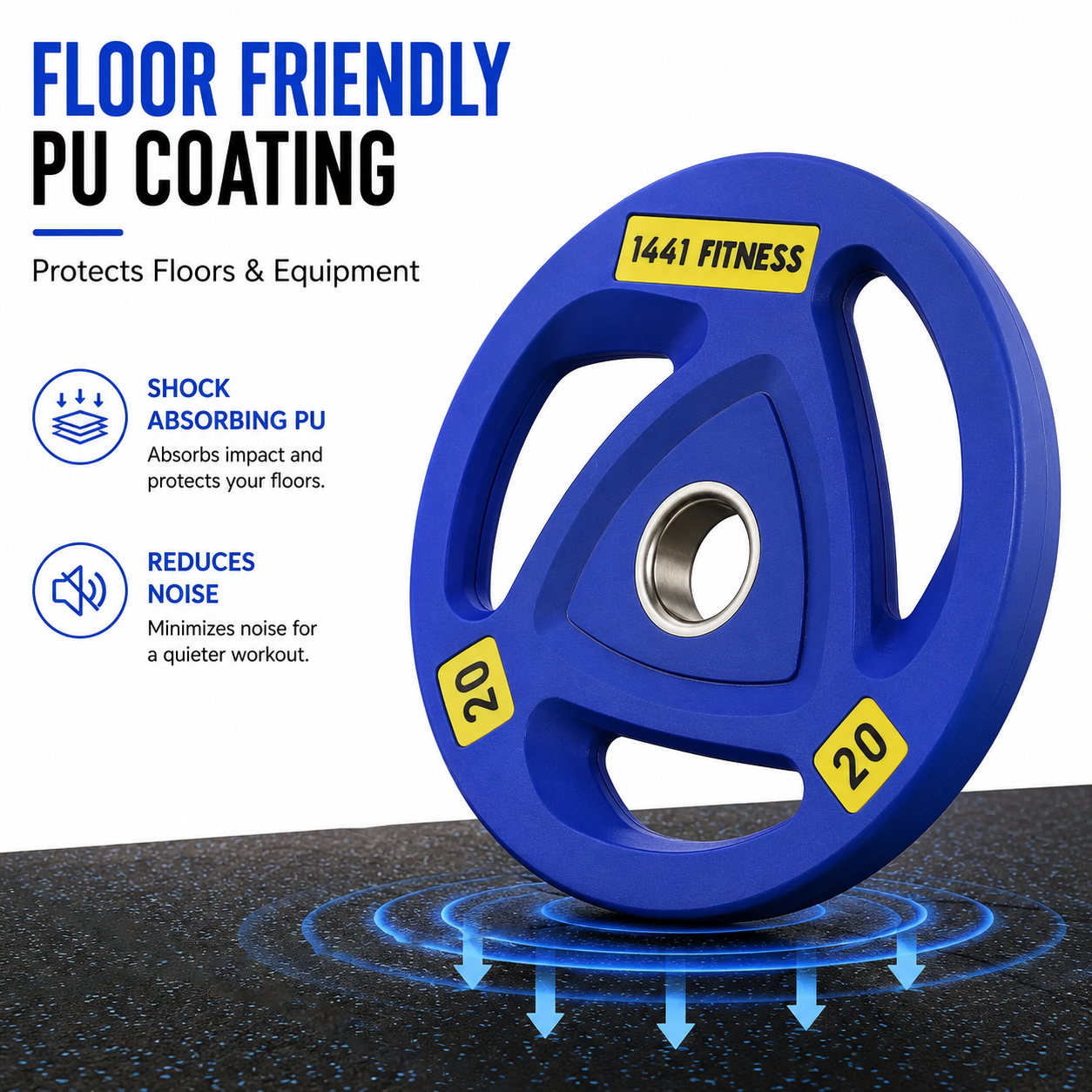 1441 Fitness Tri Grip Color PU Olympic Plates 2.5 Kg to 20 Kg - 1 Year Warranty