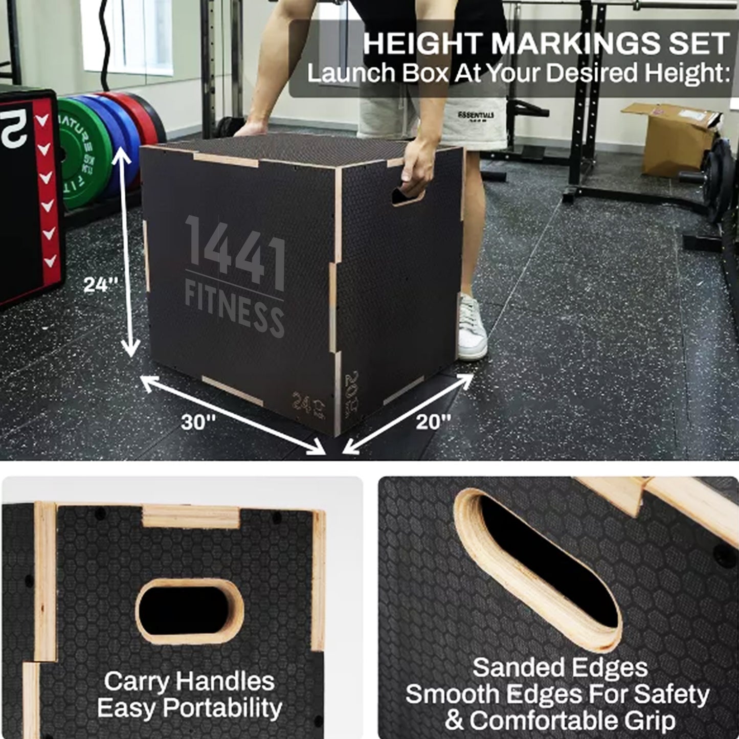 1441 Fitness Black Wooden Plyobox