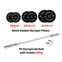 Thumbnail for Black Bumper Plates with 7 Ft Olympic Bar - 140 Kg Set - Bundle Offer
