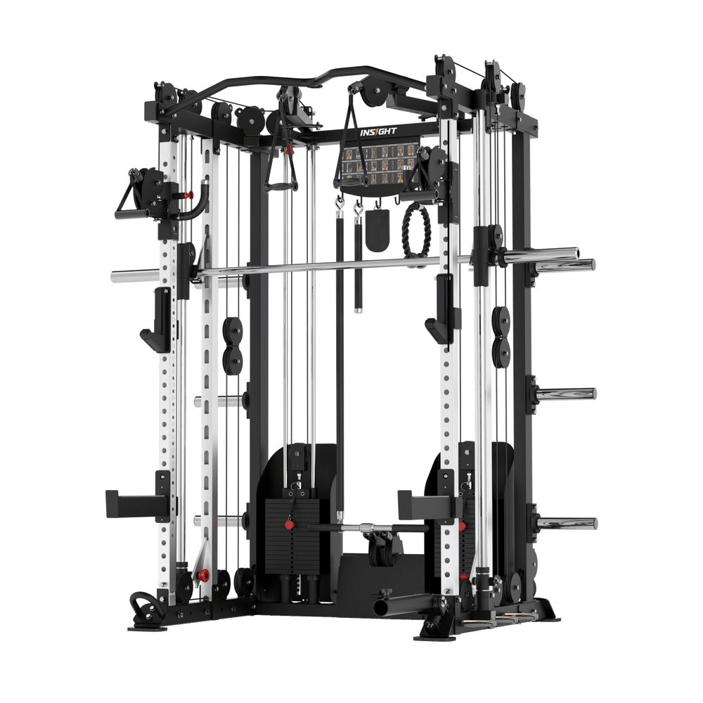 Insight Fitness Multi Function Smith Machine C5 with Rubber Flooring, PU Black Bumper Plates & A8007 Bench - Bundle Offer - C5