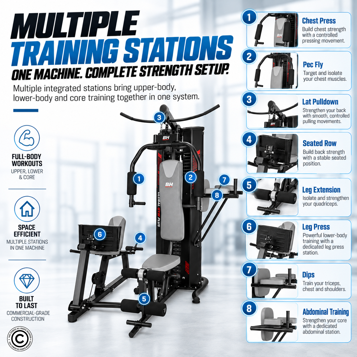BH Fitness Multi-Station Home Gym with Leg Press G152B