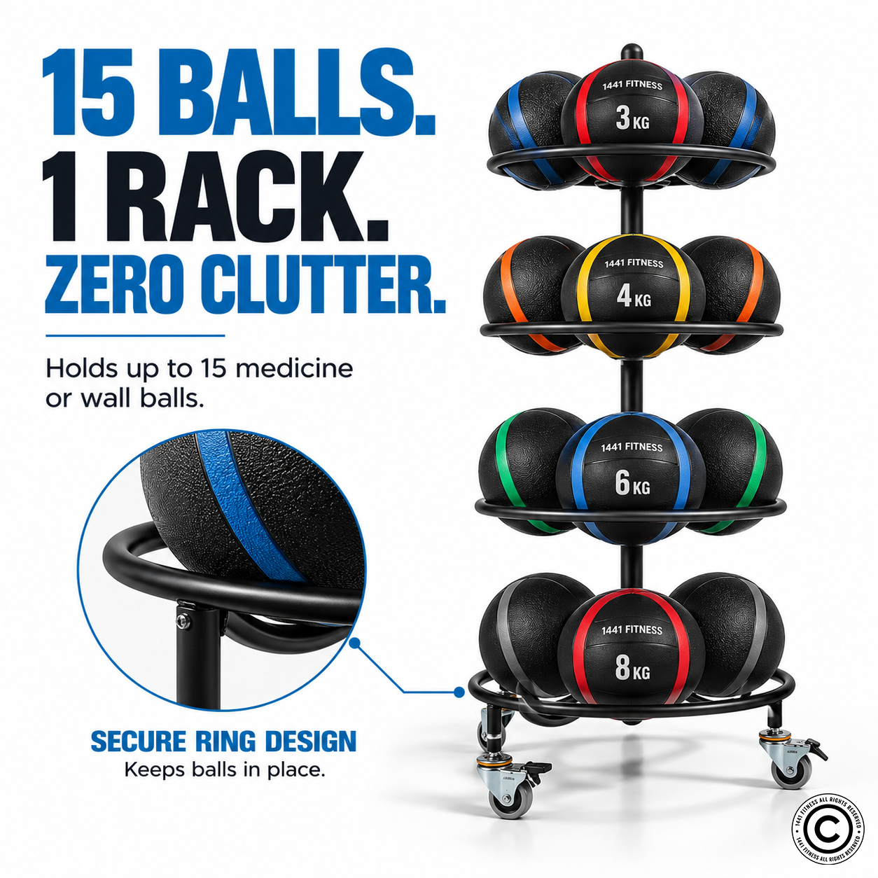 1441 Fitness Ball 18 Balls Rack with Wheels
