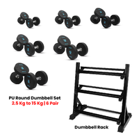 Thumbnail for PU Round Dumbbell Set 2.5 KG to 15 KG with 3 Tier Rack - Bundle Offer