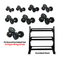Thumbnail for PU Round Dumbbell Set 2.5 KG to 20 KG with 3 Tier Rack - Bundle Offer