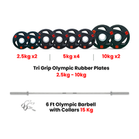 Thumbnail for Tri Grip Plates with 6 Ft Olympic Bar - 60 Kg Set - Bundle Offer