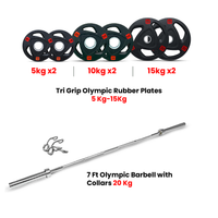 Thumbnail for Tri Grip Plates with 7 Ft Olympic Bar - 80 Kg Set - Bundle Offer