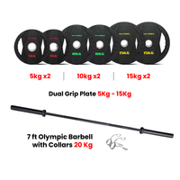 Thumbnail for Dual Grip Plates with 7 Ft Olympic Bar - 80 Kg Set